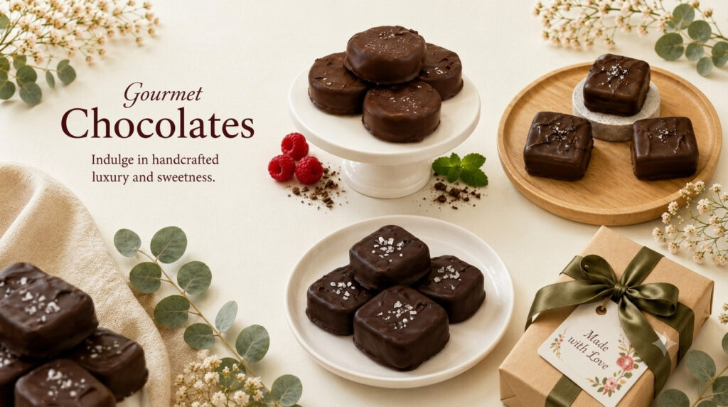 An assortment of chocolates on a white countertop